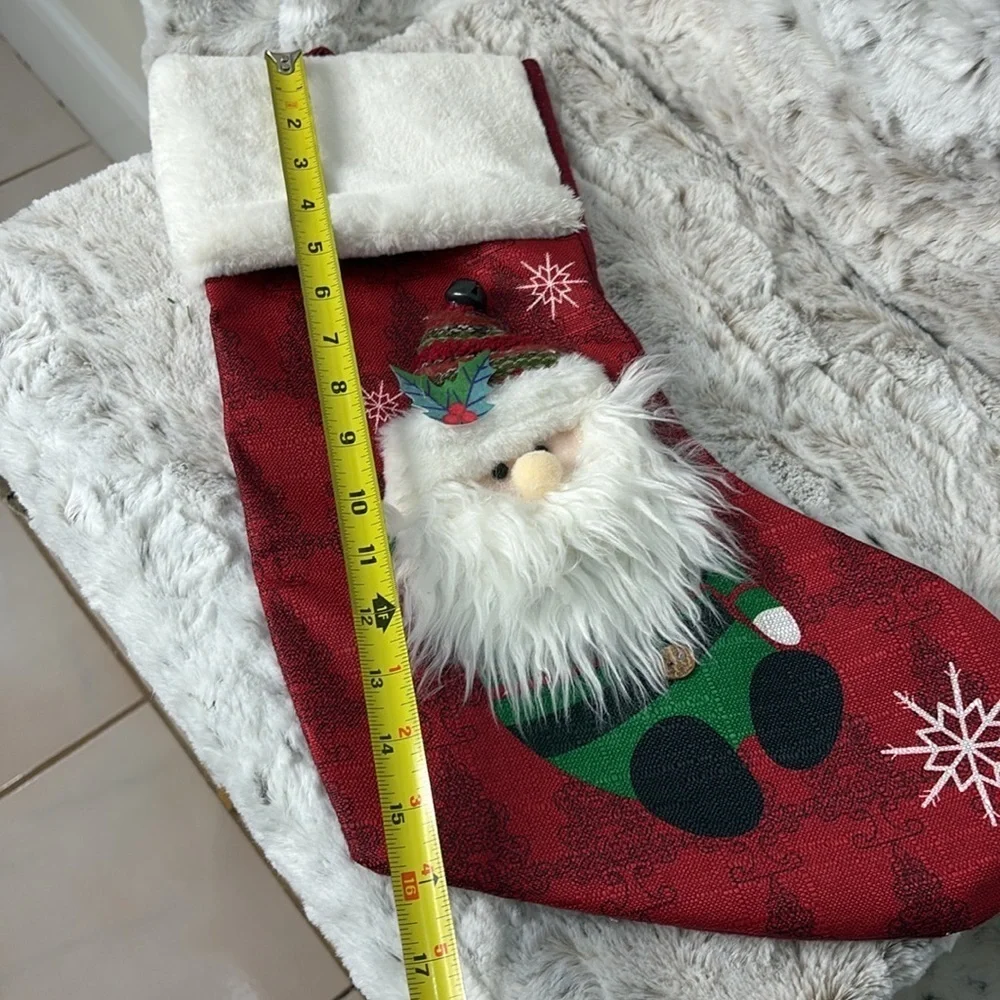 Adorable Red Christmas Stocking with Santa Design & Real Bell